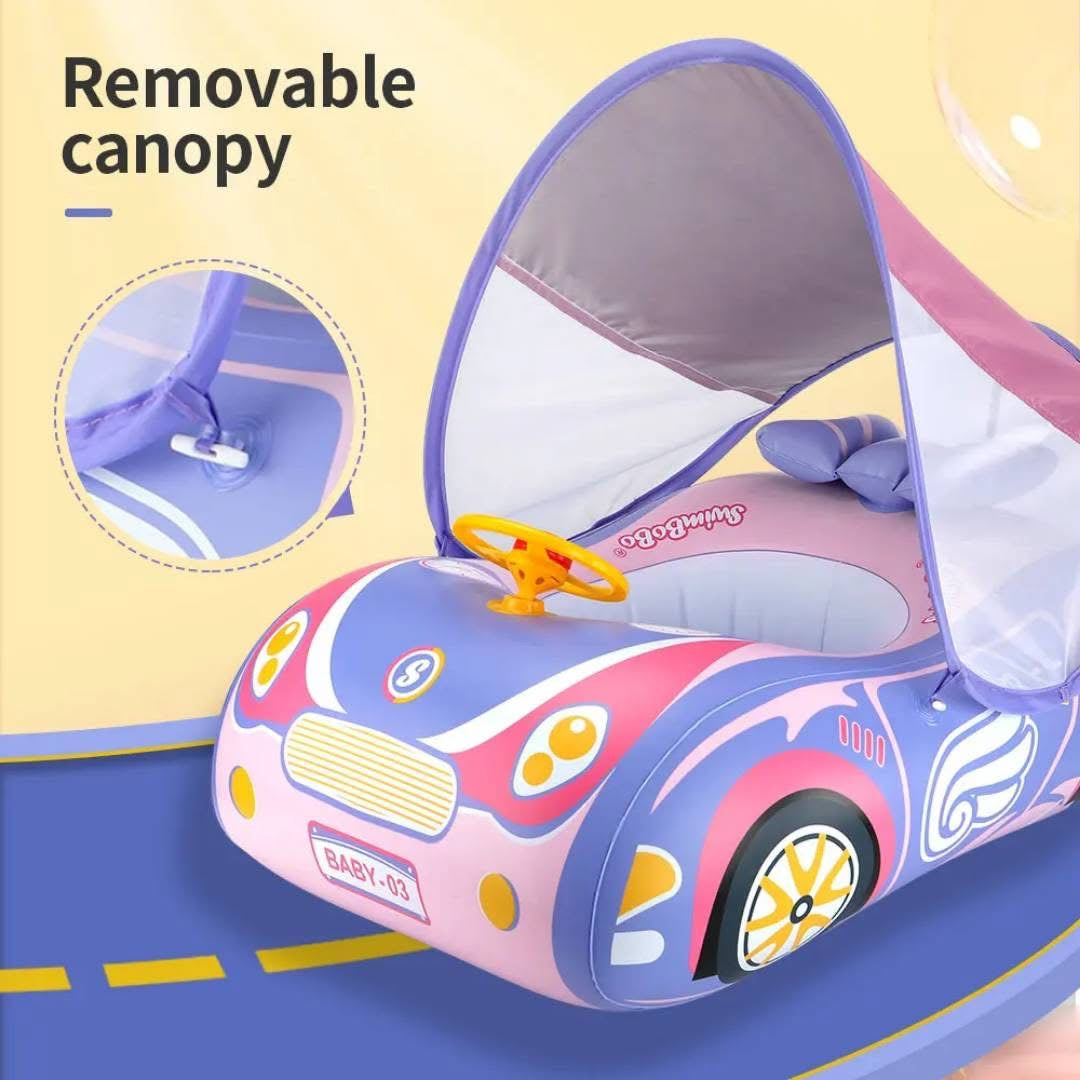 “Bouée Voiture Bébé avec Pare-Soleil – Sécurité et Fun dans l’Eau !”