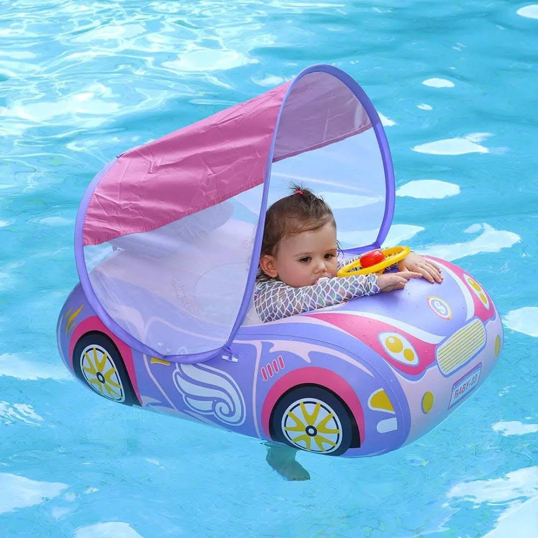 “Bouée Voiture Bébé avec Pare-Soleil – Sécurité et Fun dans l’Eau !”