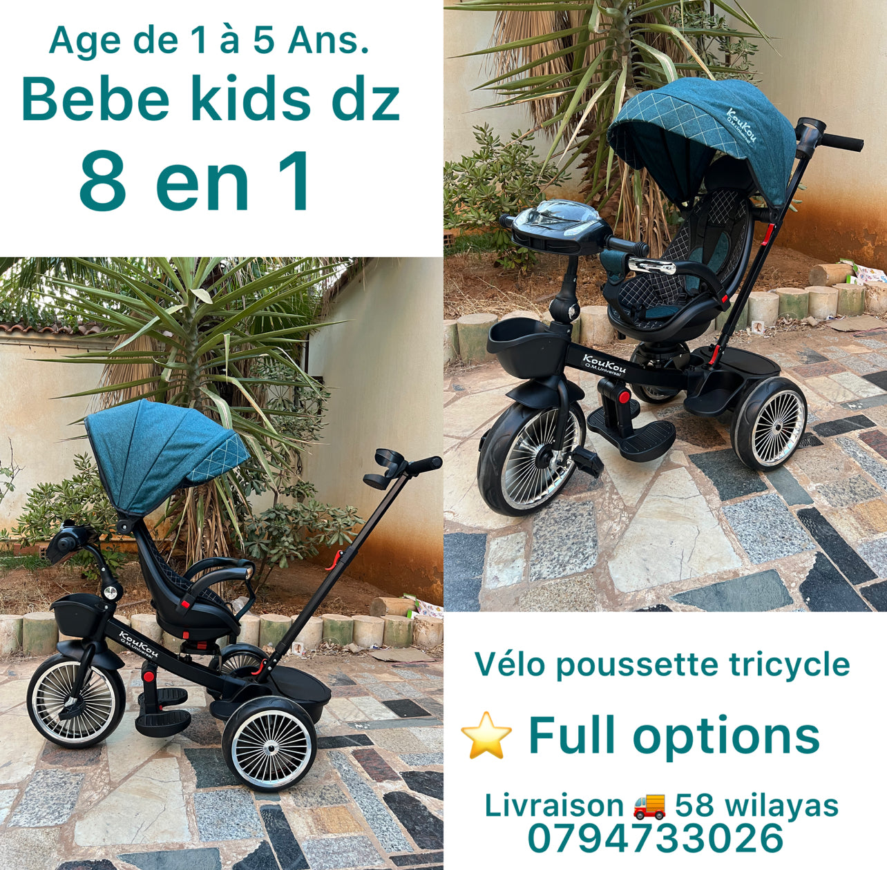 🚲 Vélo Poussette 8 en 1 – De 8 Mois à 6 Ans | Confort, Sécurité & Fun Assuré ! 🎉