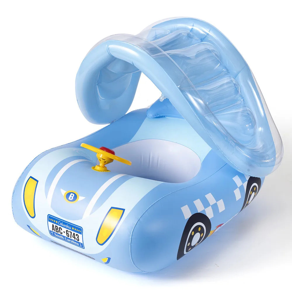 “Bouée Voiture Bébé avec Pare-Soleil – Sécurité et Fun dans l’Eau !”