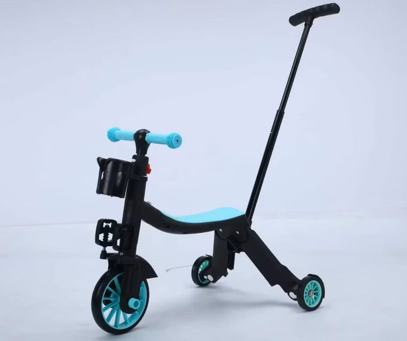 Trottinette + vélo + tricycle multifonction 3 en 1, réglable, avec poignée à pousser, pour enfants (garçons et filles)