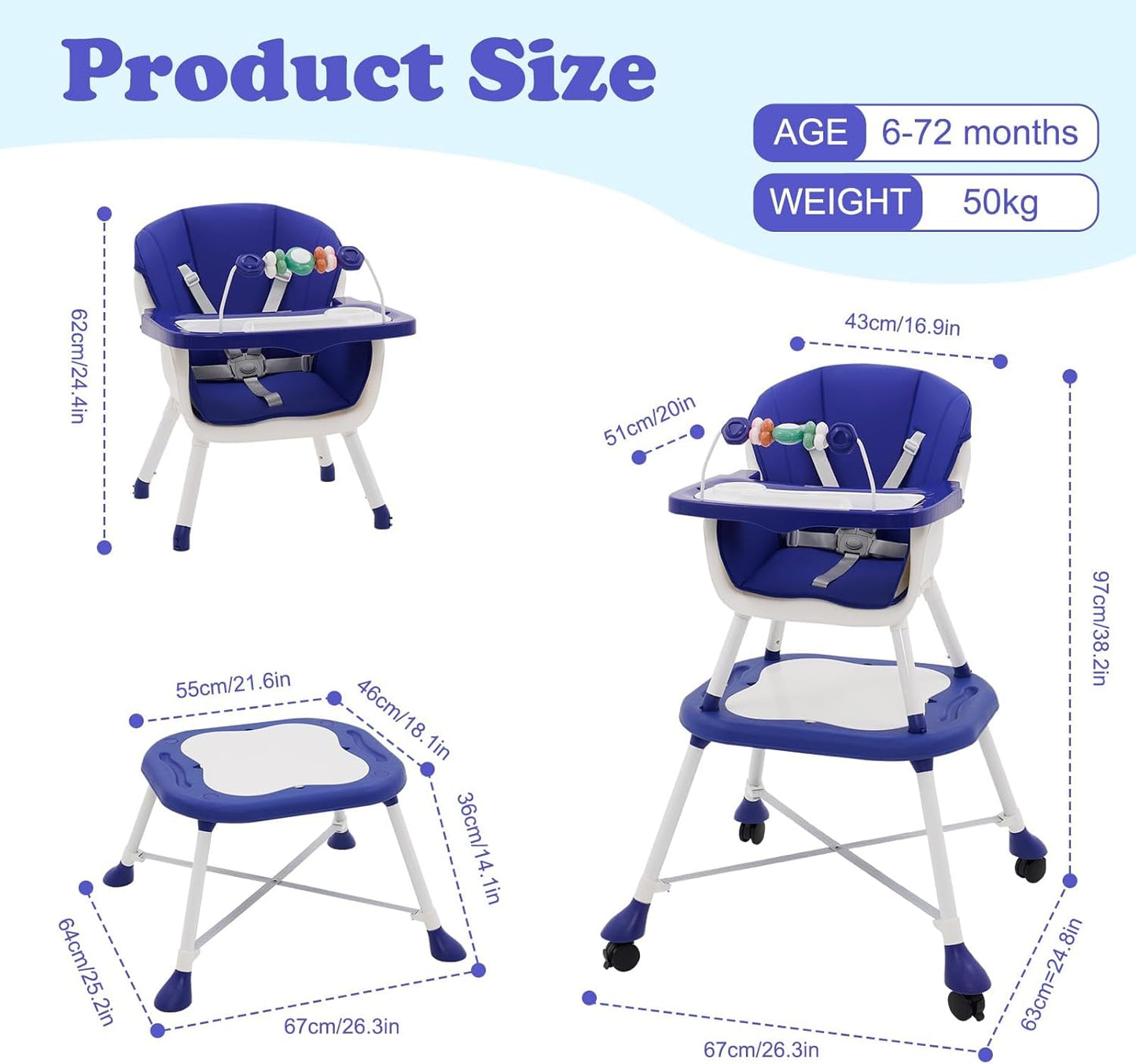 Chaise haute pour bébé + Table à jouer 5EN1 /  DE 6 A 36 MOIS