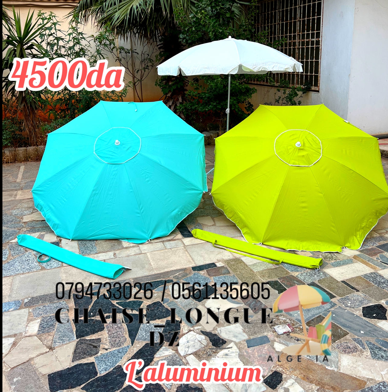 Parasol de plage en aluminium tres solide avec pochette