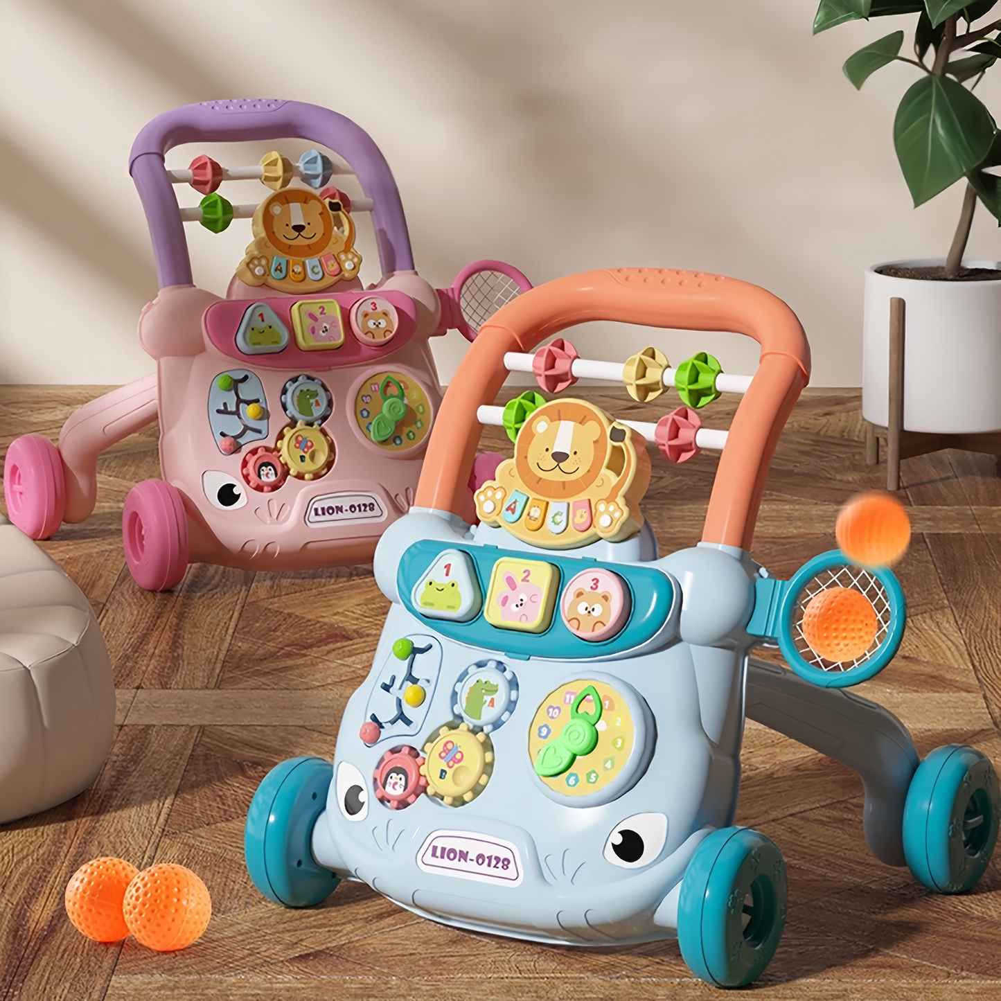 مشاية أطفال تعليمية مع مركز أنشطة | Trotteur Bébé Éducatif avec Centre d’Activités – Assis à Debout, à Pousser, pour Garçons et Filles, Matériau ABS, Rose & Gris, Développement de l’Enfant