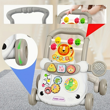 مشاية أطفال تعليمية مع مركز أنشطة | Trotteur Bébé Éducatif avec Centre d’Activités – Assis à Debout, à Pousser, pour Garçons et Filles, Matériau ABS, Rose & Gris, Développement de l’Enfant