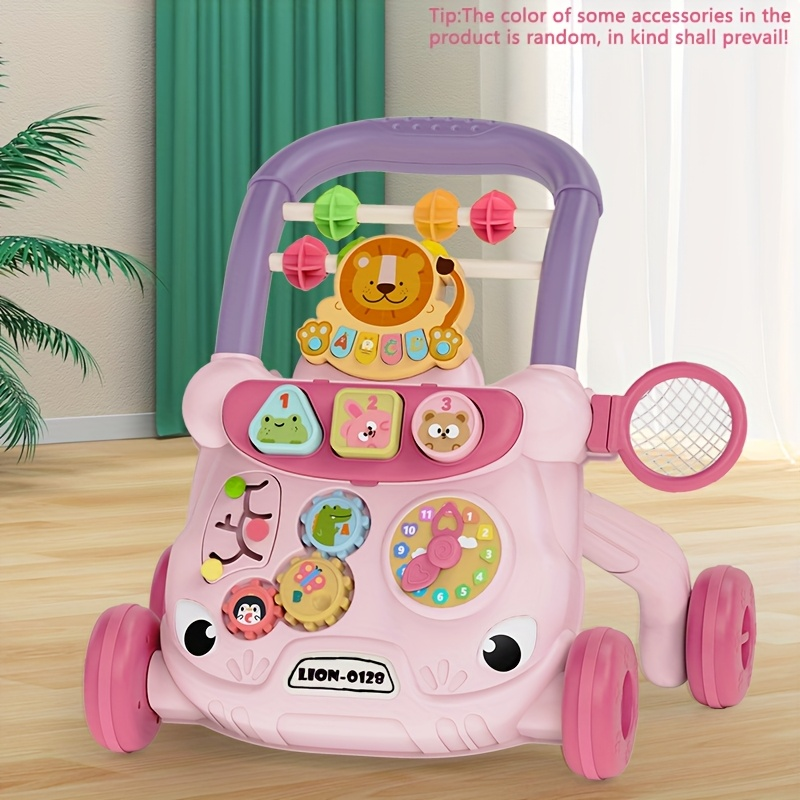 مشاية أطفال تعليمية مع مركز أنشطة | Trotteur Bébé Éducatif avec Centre d’Activités – Assis à Debout, à Pousser, pour Garçons et Filles, Matériau ABS, Rose & Gris, Développement de l’Enfant