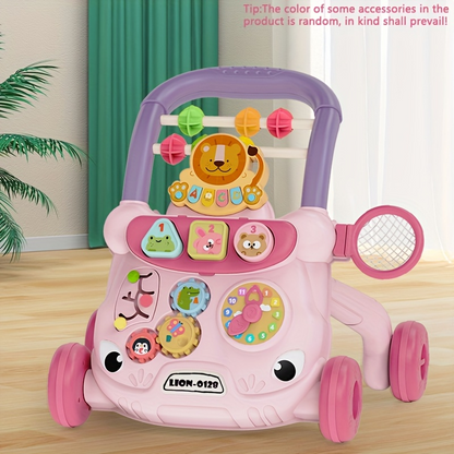 مشاية أطفال تعليمية مع مركز أنشطة | Trotteur Bébé Éducatif avec Centre d’Activités – Assis à Debout, à Pousser, pour Garçons et Filles, Matériau ABS, Rose & Gris, Développement de l’Enfant