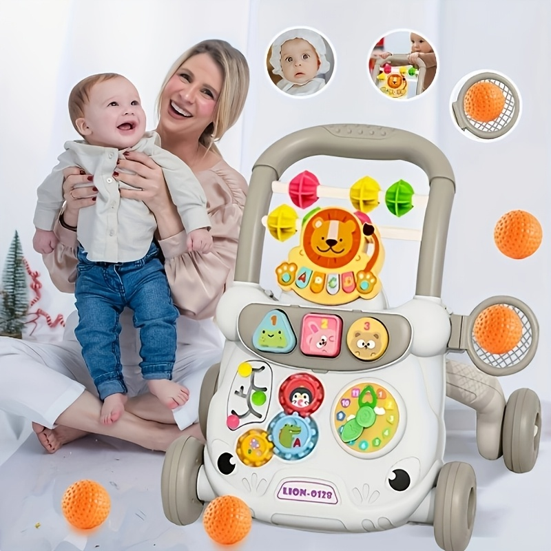 مشاية أطفال تعليمية مع مركز أنشطة | Trotteur Bébé Éducatif avec Centre d’Activités – Assis à Debout, à Pousser, pour Garçons et Filles, Matériau ABS, Rose & Gris, Développement de l’Enfant